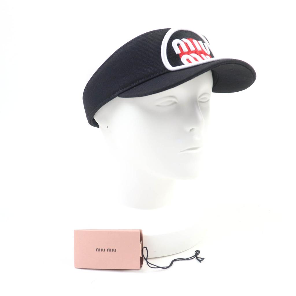 Kusursuz MIUMIU Güneşlik Logo yaması ile siyah pamuk Kadın M Kullanılmış