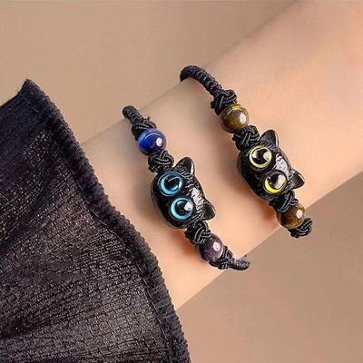 Cute Black Cat Braided Rope Bracelet Women Men Couple Bracelet Trendy Jewelry Gift