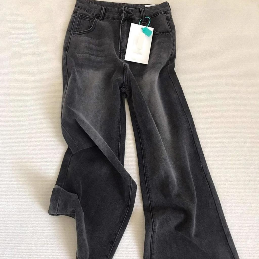 Lady Retro Black Gray High Waist Jeans Pants Women Fashion Straight Leg Denim Trousers Girls Loose Fit Thin Casual Pants