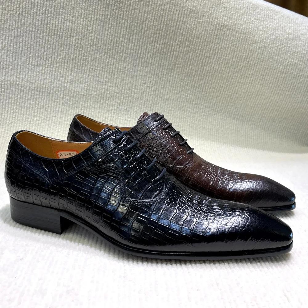 Fashion Italian Luxury Men's Pointed Toe Oxford Shoes Black Coffee Leather Lace-Up Dress Shoes for Wedding Office Business Formal Wear