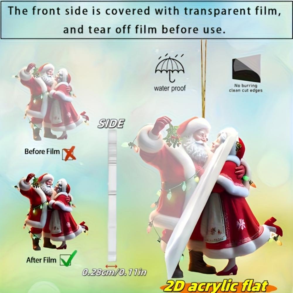 Padrão plano 2D de Papai Noel decoração de feriado pingente para espelho retrovisor de carro chaveiro pingente para mochila presente de aniversário pingente para árvore de Natal