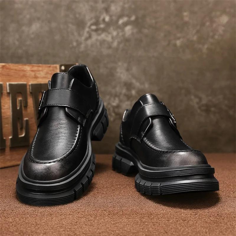 2024 Luxury British Style Casual Shoes High Quality Brand Outdoor Wear-Resistant Thick Bottom Leather Mens Shoes