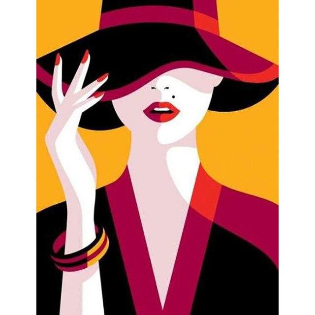 5D diamantová malba ženy Celokulatý vrták Mozaika Diamantové vyšívání "Květinový klobouk krása" Dárek do domácnosti