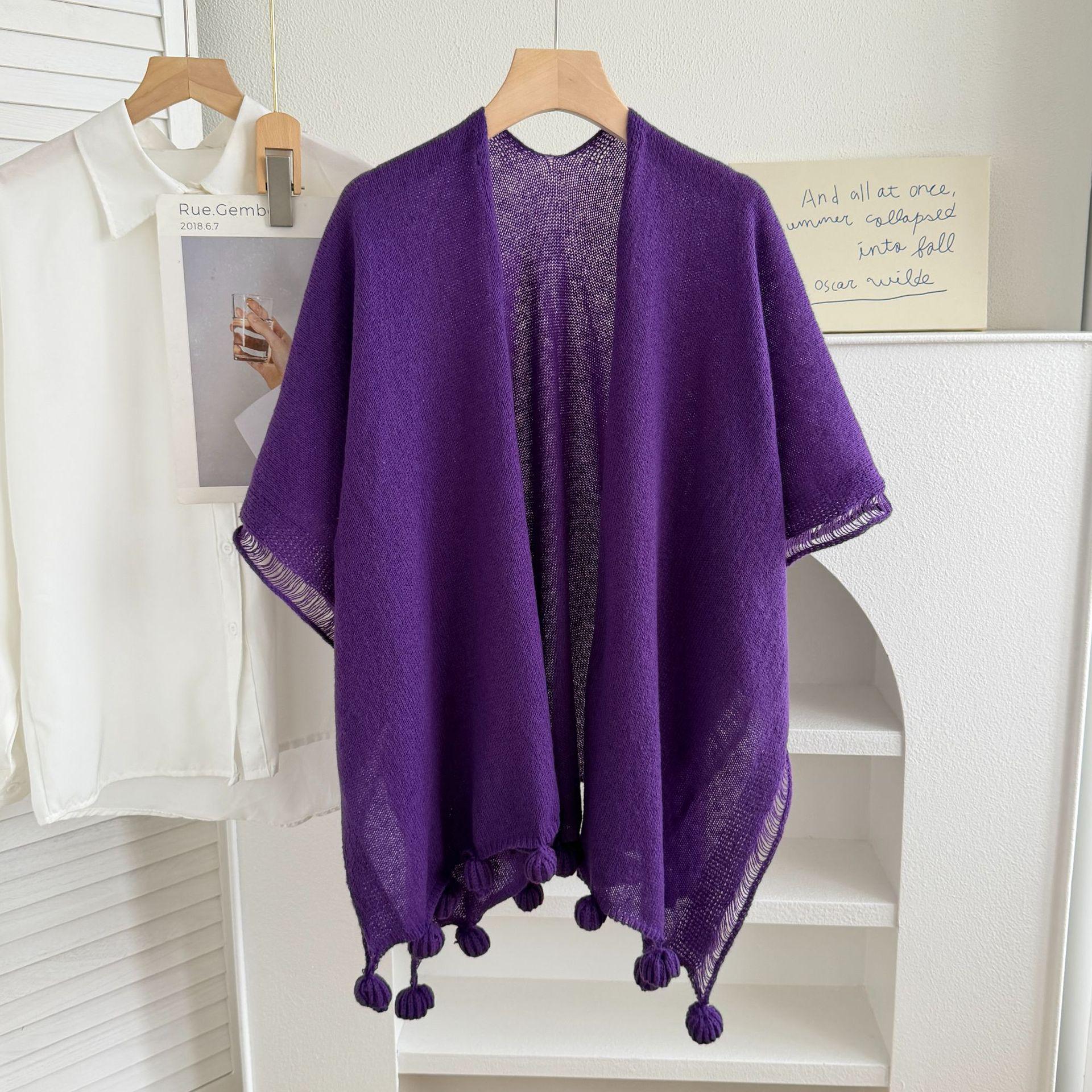 Retro Rose Knit Chinese Style Cardigan Shawl фиолетовый