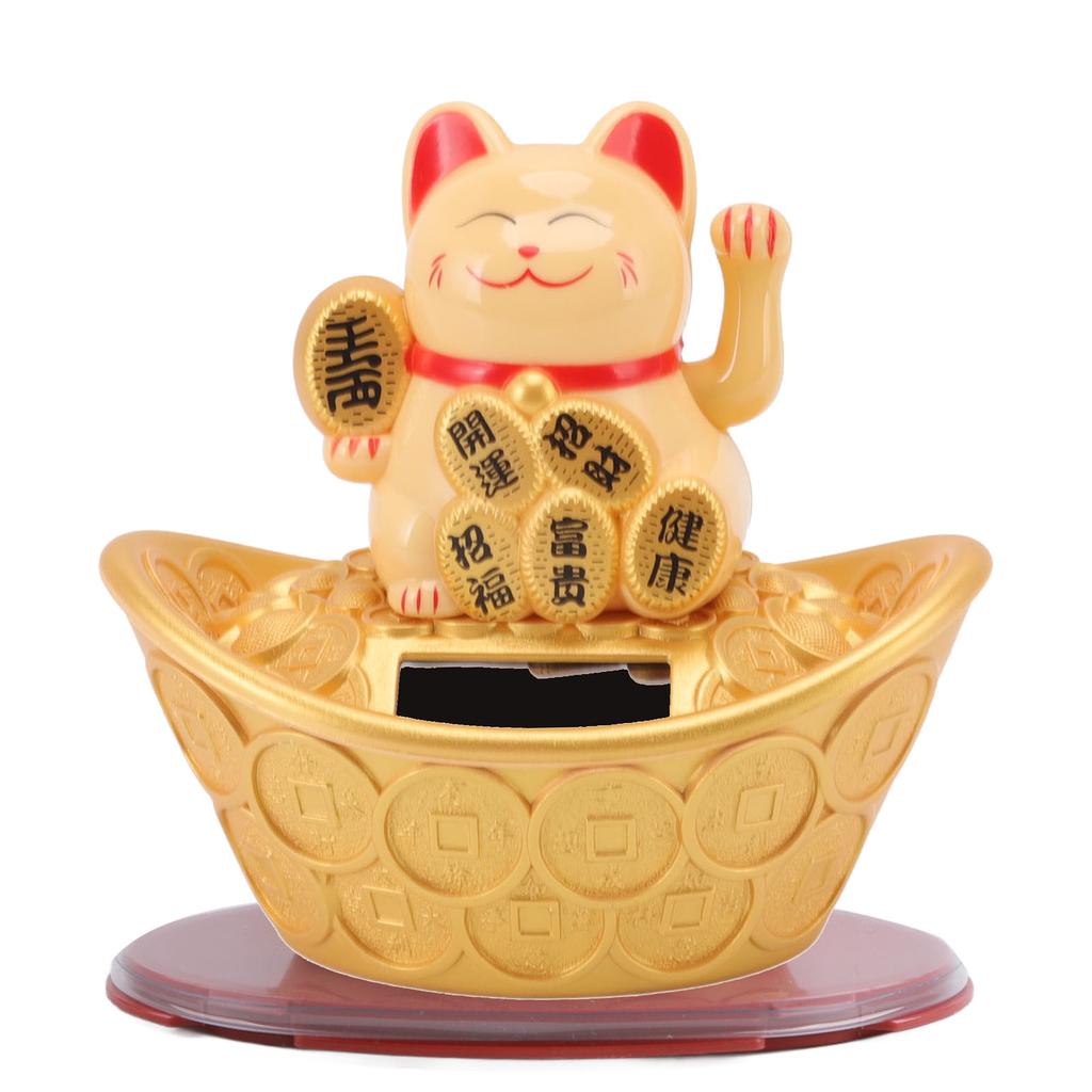 Solar Energy Lucky Cat Ornament Solar Wealth Welcome Waving Hand Fortune Cat Statue for Home Car