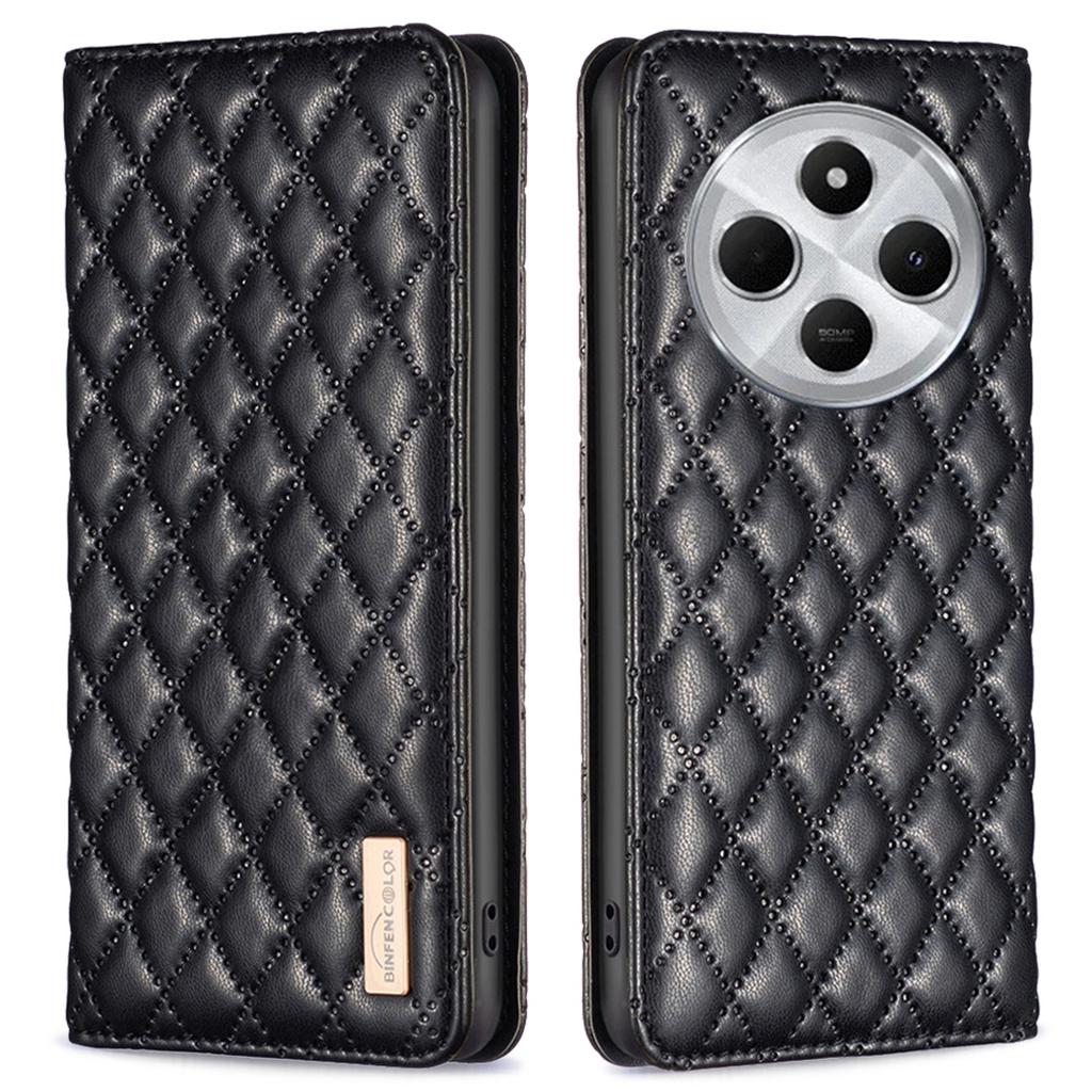BINFEN COLOR BF Style-16 For Xiaomi Poco C75 4G/Redmi 14R 5G/14C 4G Case Card Slots Rhombus Leather Cover
