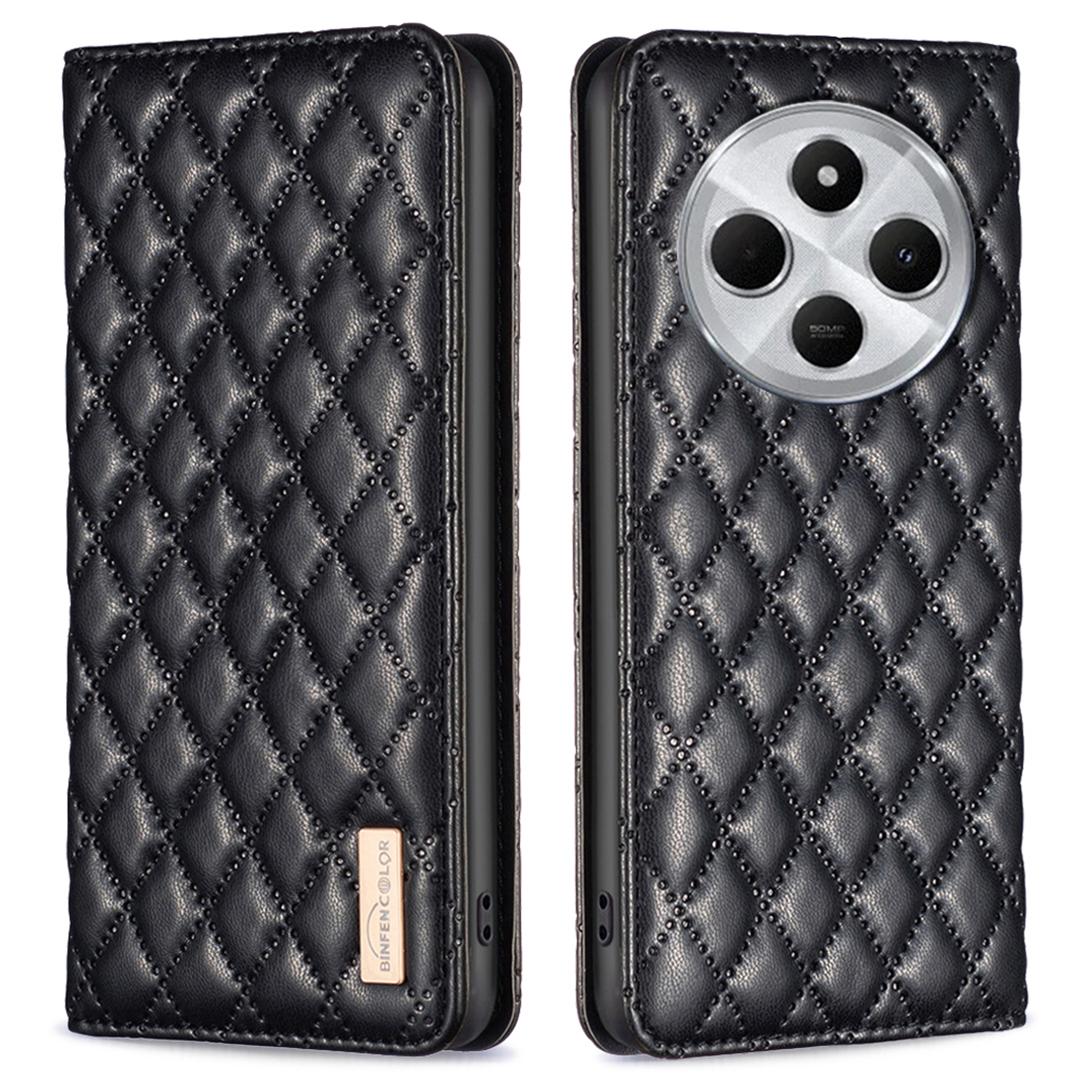 

BINFEN COLOR BF Style-16 For Xiaomi Poco C75 4G/Redmi 14R 5G/14C 4G Case Card Slots Rhombus Leather Cover Black