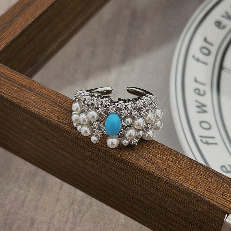 Light Luxury Gorgeous Wind Beads Full Of Diamonds, Zircon Colored Treasures, Wide-Sided Heavy Industry Open Rings, Niche High-End Stacked Rings Adjustable opening