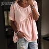 JPNTKY Women's Fashion Casual Solid Color Print Short Sleeve O-Neck Blouses & Shirts