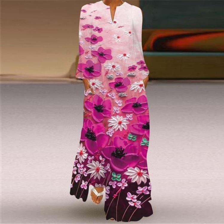 

Women s Casual Summer Beach Vacation V Neck Long Loose Print Fashion Dresses XXXXXL
