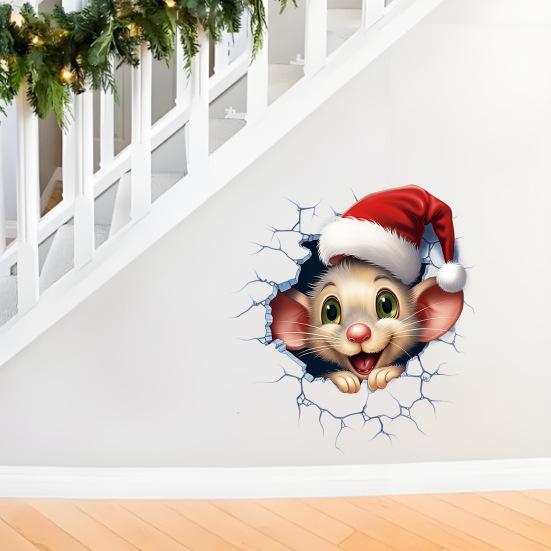 Christmas Wall Decals Animal Design Sticker PVC Removable 2D Sticker Creative Broken Wall Art for Kids Bedroom Playroom Home Decor