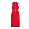 Summer New Product Women's Clothes Decorated Row Button with Belt Crepe Sleeveless round Neck Midi Skirt Dress 3897054