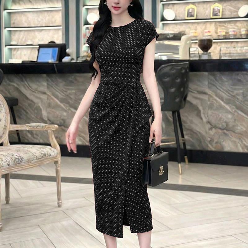 ZANZEA Women Casual Round Neck Short Sleeve Polka Dot Print Sheath Dress