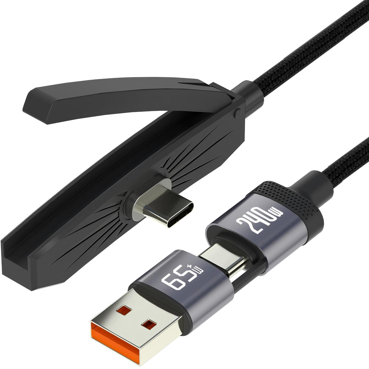 

240W 2-in-1 Stand Charging Cable Phone Holder Fast Charge Type C to Type c+USB A for iPhone 15 17 Huawei Samsung USB C
