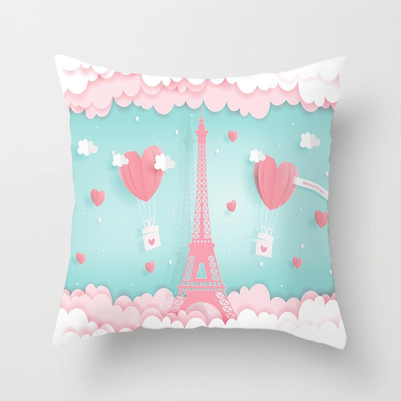 Valentine's Day Romantic Paris Tower Hot Air Balloon Pillow Case Home Sofa Cushion Pillow Case