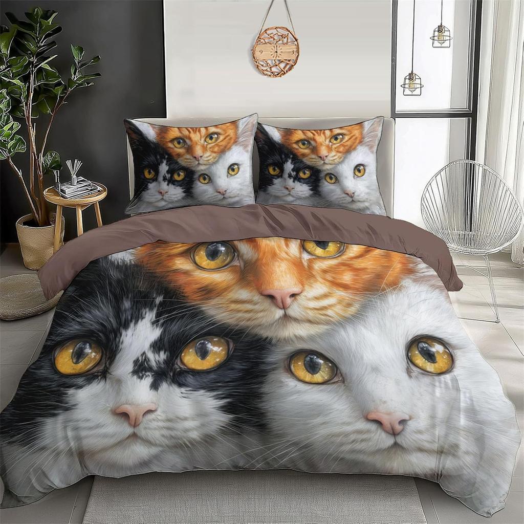 Single Duvet Cover Set, Soft Comfy Quilt Covers Bedding Set, Animal Cat Print Bedding Single Kids Duvet Covers With Pillowcases