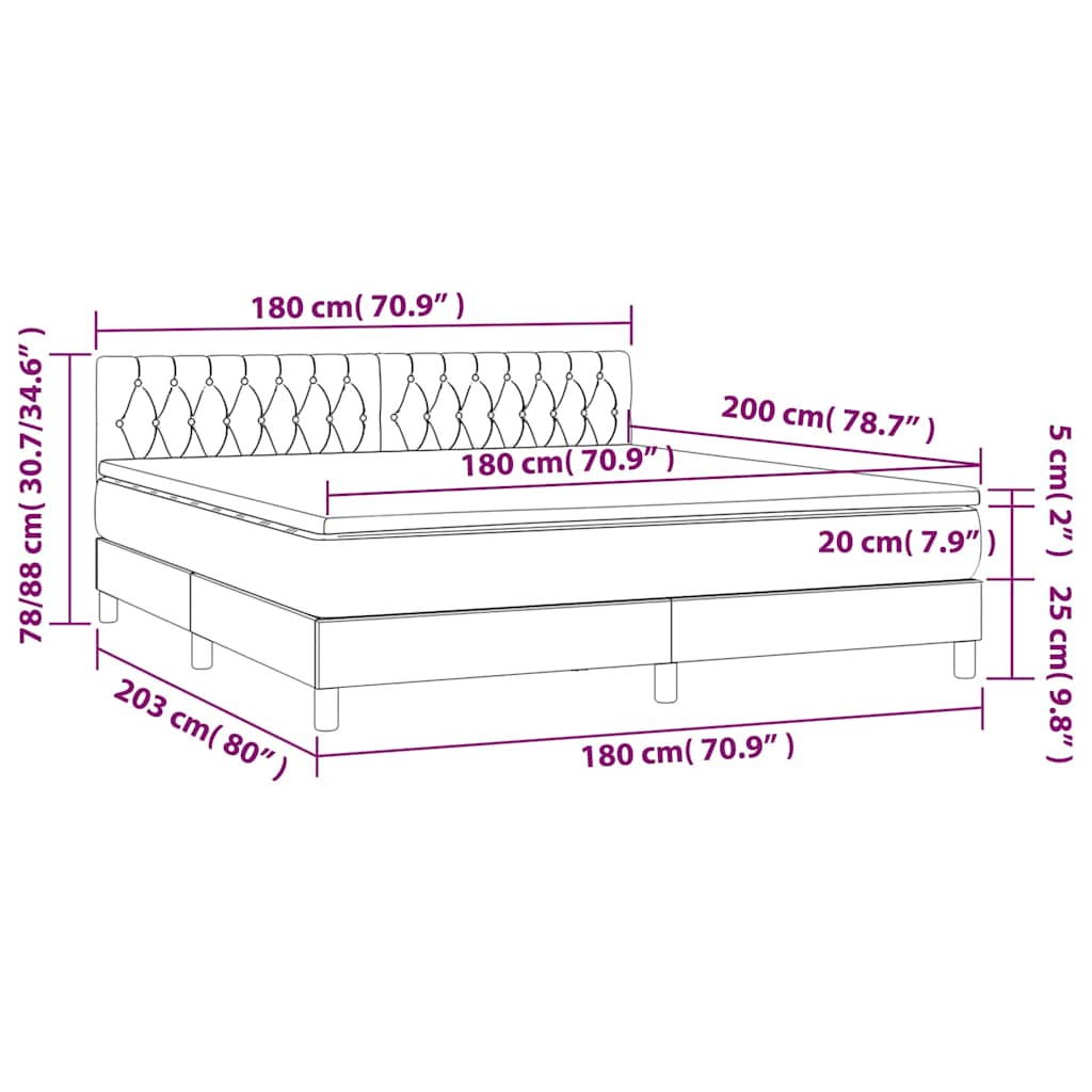 Box Spring Bed with Mattress & LED Dark Blue 180x200 Cm Velvet