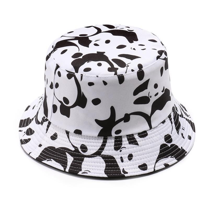 Bucket Hat Women Men Unisex Panda Printed Fisherman Cap Female Sunscreen Simple Retro Double Sided Black Casual New