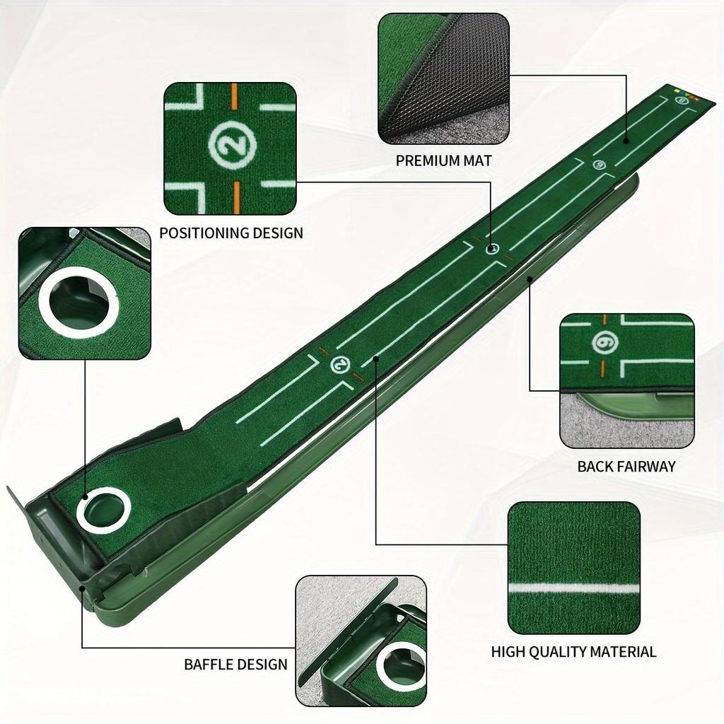 Indoor Golf Putting Mat with Auto-Ball Return & Behind-the-Hole Ball Collector - Putter Alignment Guides At 3, 5 & 7 Feet
