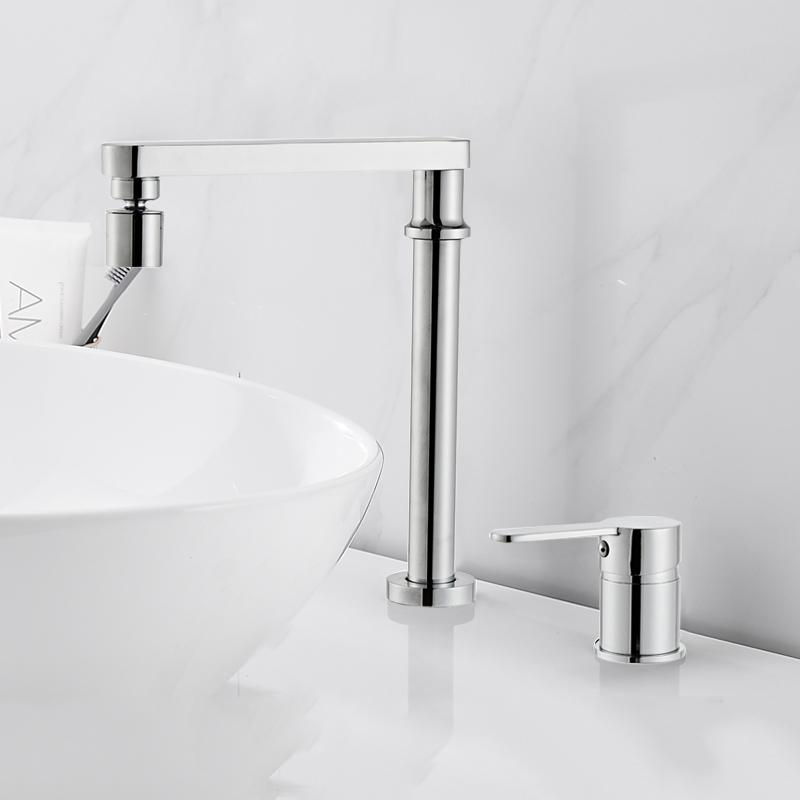 Brass Adjustable Rotating Bathroom Basin Faucet Black/Chrome Widespread Double Hole Single Handle Sink Kitchen Tap Hot and Cold