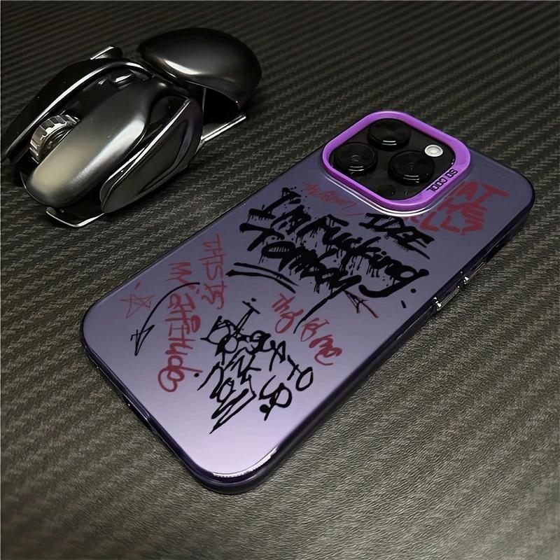 Graffiti English Writing IMD Material Silvery Phone Case for iPhone 16 16E 15 14 13 12 11 Pro Max XR X 7 8 Plus Shockproof Cover