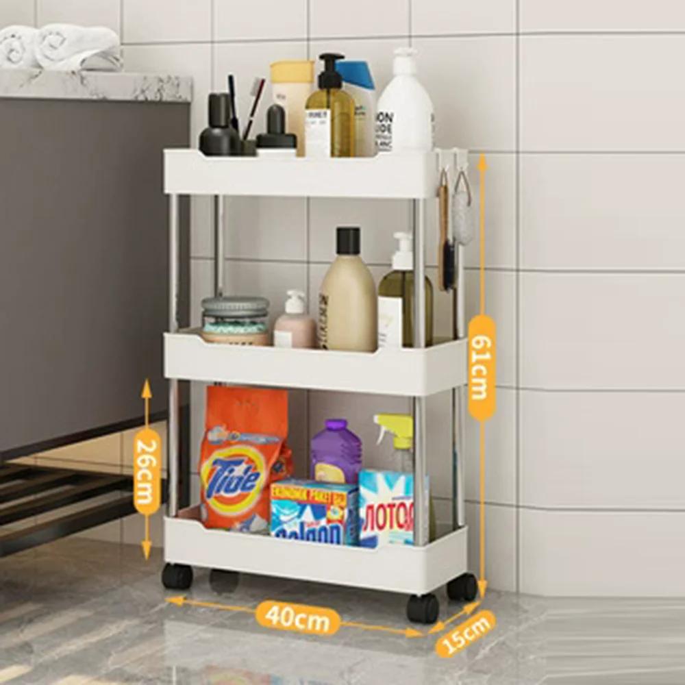 For 3-Layer / 4-Layer Narrow Side Trolley Storage Rack, Wheel, Floor Seam Storage Rack, Bathroom, Kitchen, Laundry, Storage Cart