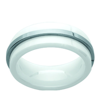 Steel Ring 'Peaceful' White Ceramic Steel - 8 Mm