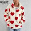 Women's Autumn and Winter Loose Long-sleeved Zipper Cardigan with Plush Heart Print