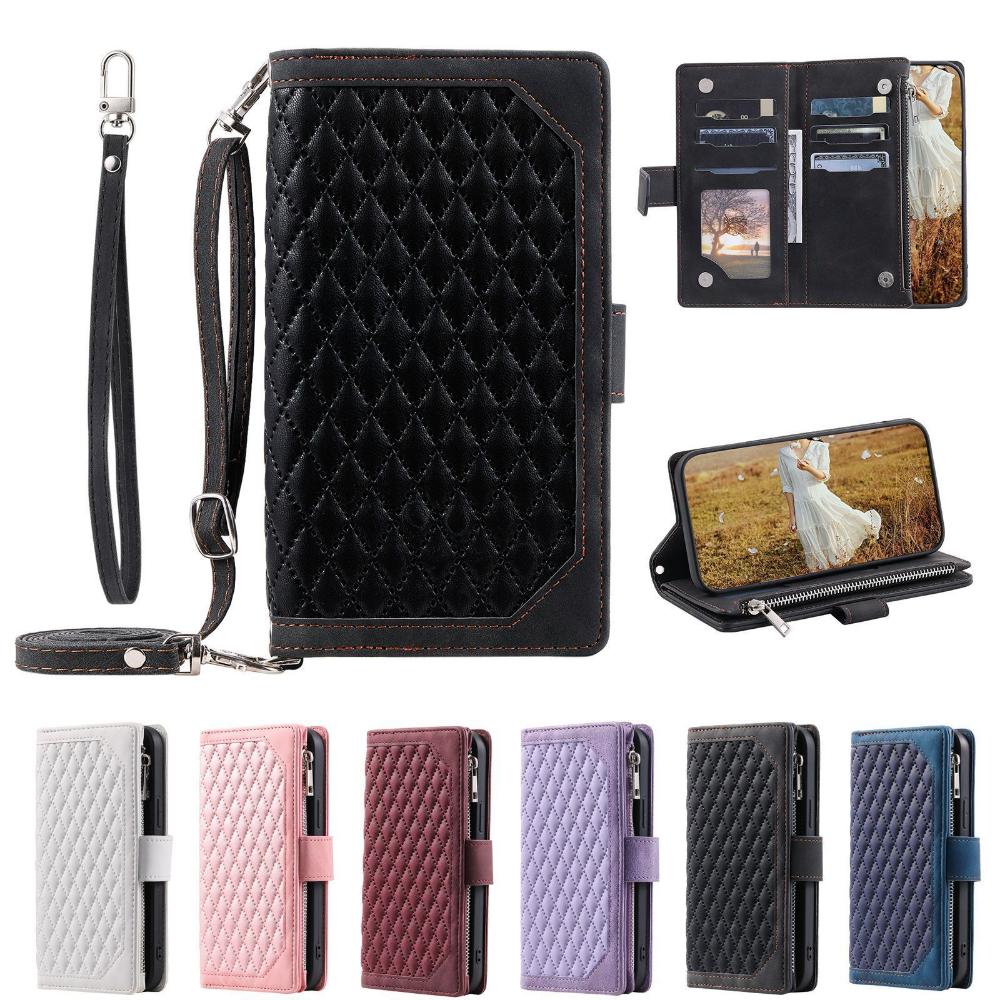Luxuriöse Lederhülle mit Reißverschluss für iPhone 14 13 12 11 Pro XS Max X XR 7 8 Plus SE 2 3 Kartensteckplatzhalter Crossbody Wallet Handyhülle