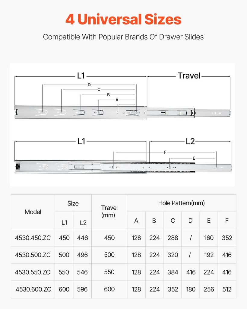Drawer Cabinet Slides Side Mount 22 inch 10 Pairs 100 LB Load Replacement