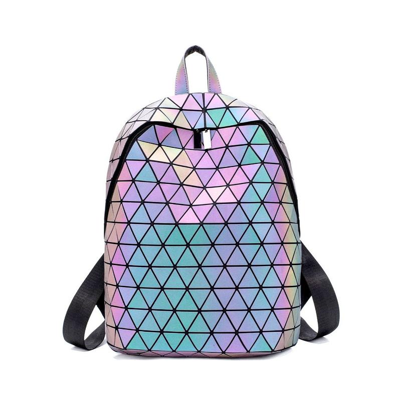 Zaino Geometrico Luminoso da Donna Zainetto Mini Riflettente Olografico Zaino da Viaggio Moda Zainetto Giornaliero Borsa a Spalla Casual per la Scuola