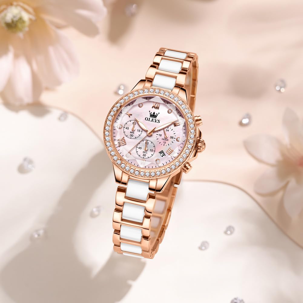 OLEVS Wasserdicht Beliebt Roségold Quarz Analog Stilvoll Business-Uhr mit Datum Rosa Rosa Damen-Uhr, Uhr, Zifferblatt, Leicht, Gold, Zifferblatt.