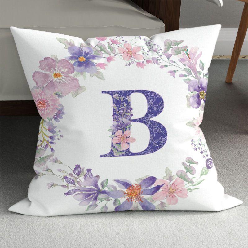 Purple Alphabet Print Pillow Cover, Zippered & Removable Washable, Home Bedroom Cushion Cover