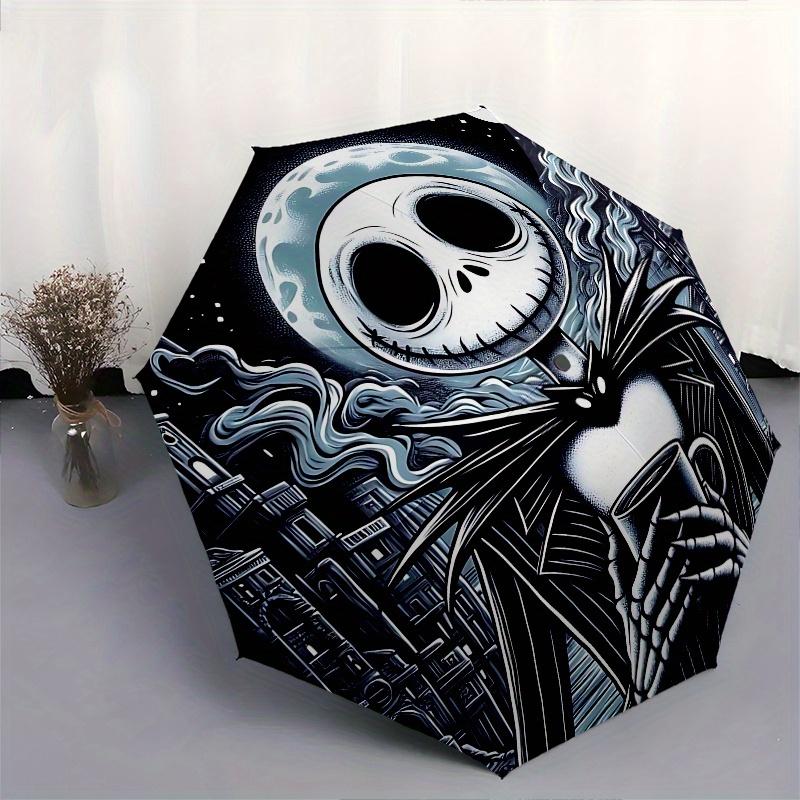 1 Automatisches Öffnen Jack Skellington, Albtraum vor Weihnachten Thema Bunter 8-Rippen Tragbarer Regenschirm für Männer und Frauen, Ein Kompakter Pendlerbegleiter