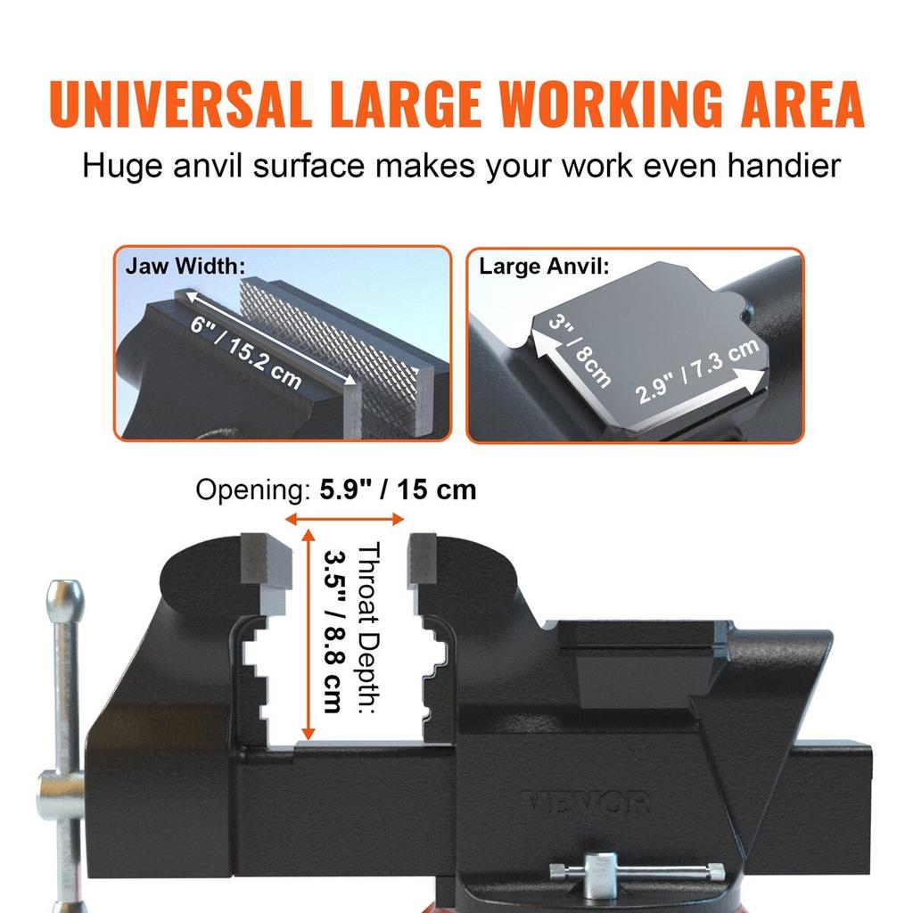 6" Bench Vise W/ Anvil 360°Swivel Locking Base Heavy Duty Ductile Iron