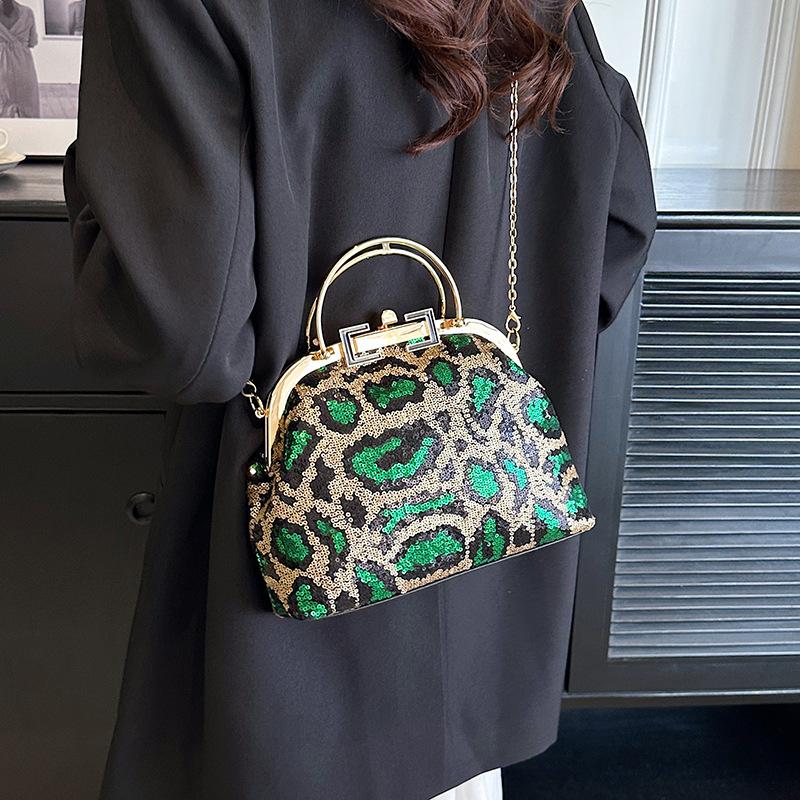 Schoolbag Women's Green Bag Fashion Vintage Style Contrasting Sequin Clip Dinner Bag Exquisite And Versatile Shoulder Crossbody Bag