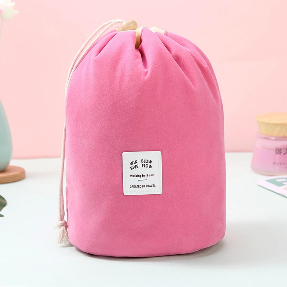 Waterproof Round Cosmetic Bag Travel Nylon Makeup Bag Drawstring Elegant Organizer Wash Bags Female Toiletry Kit Storage Case