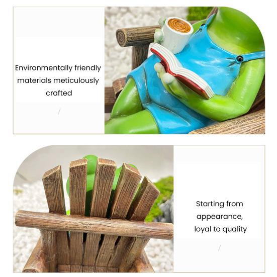 Rocking Chair Frog Figurine Resin Reading Cartoon Frog Figurine Sculpture Home Office