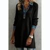 Women's Fashionable Casual Denim Patchwork Long,sleeved Collared Button Dress