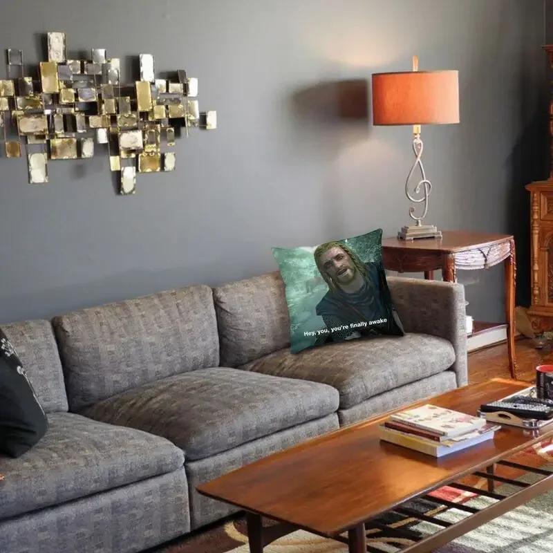 Personalized Hey You You're Finally Awake Cushion Covers Sofa Home Decor Skyrim Meme Square Throw Pillow Cover 45x45cm