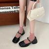 Women Square Toe Chunky Heel Shoes Women Autumn Silver Buckle Strap Mid Heels Mary Jane Shoes Ladies Dress Office Shallow Shoes