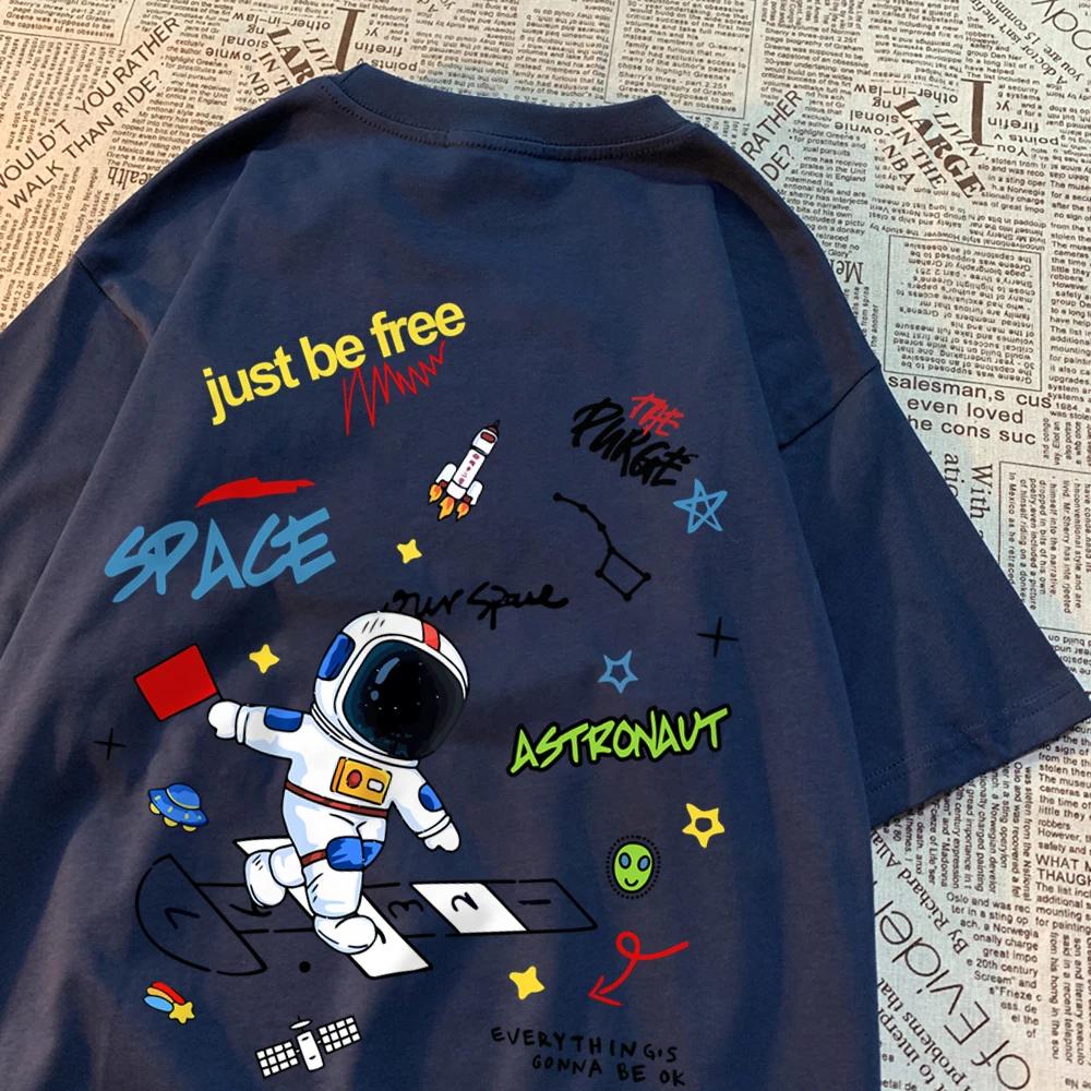 Space Astronaut Just Be Free Print Tshirts Men Women Fashion Casual Tops Hip Hop Oversize T-Shirts Casual Summer Short Sleeve
