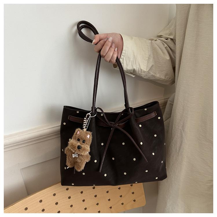 Polka Dot Retro Underarm Tote Bag with Bow - Summer 2026 Trend, Women's Large Capacity