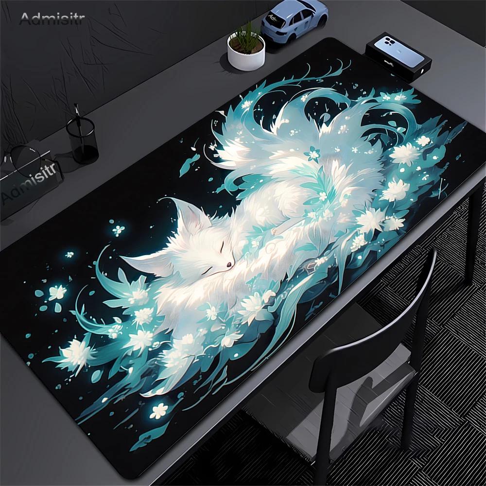Pink Fox Large Gaming Mousepad XXL Gamer Mouse Pad Office Long Table Accessories Mouse Mat Kawaii Nine-tailed Fox Desk Mat Xxl