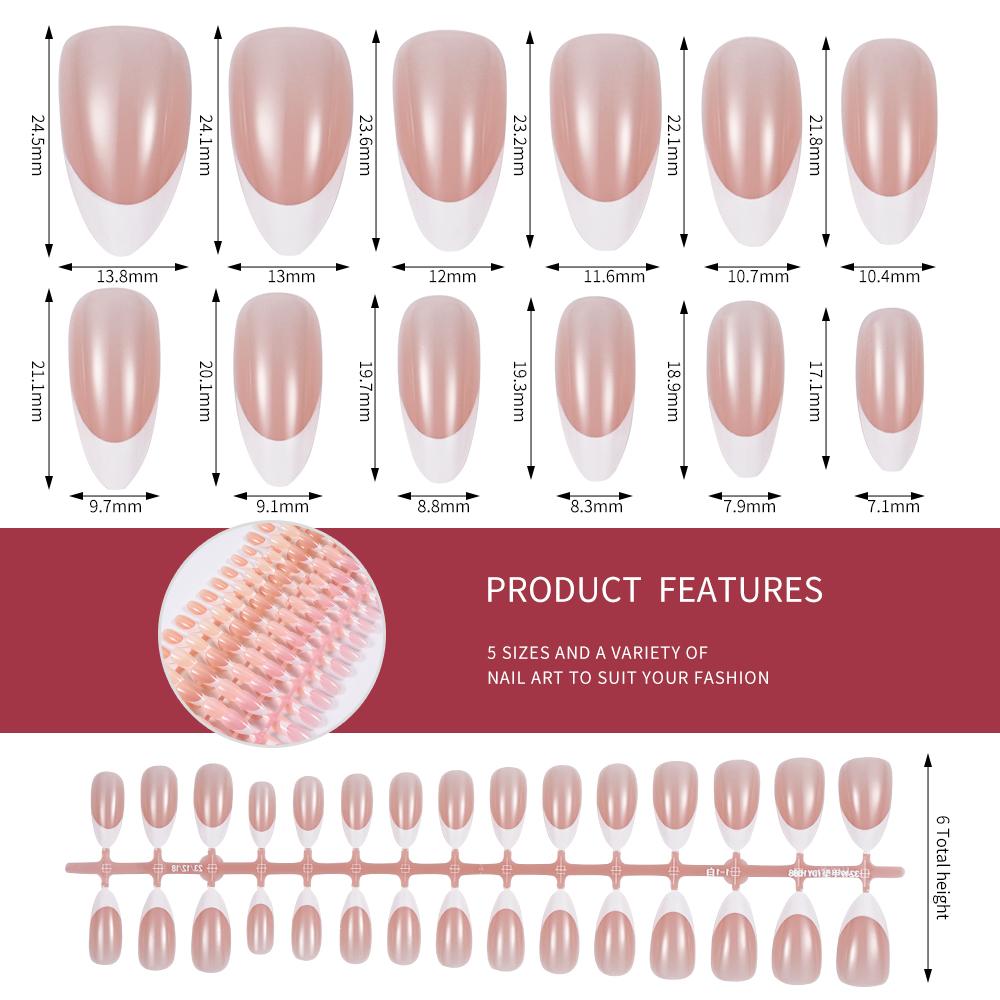 120/150pcs Nude French Almond Tips Press on Nails Pre-applied Tip Primer Soft Gel Tips 15 Sizes Short Extension Tip 17-24mm