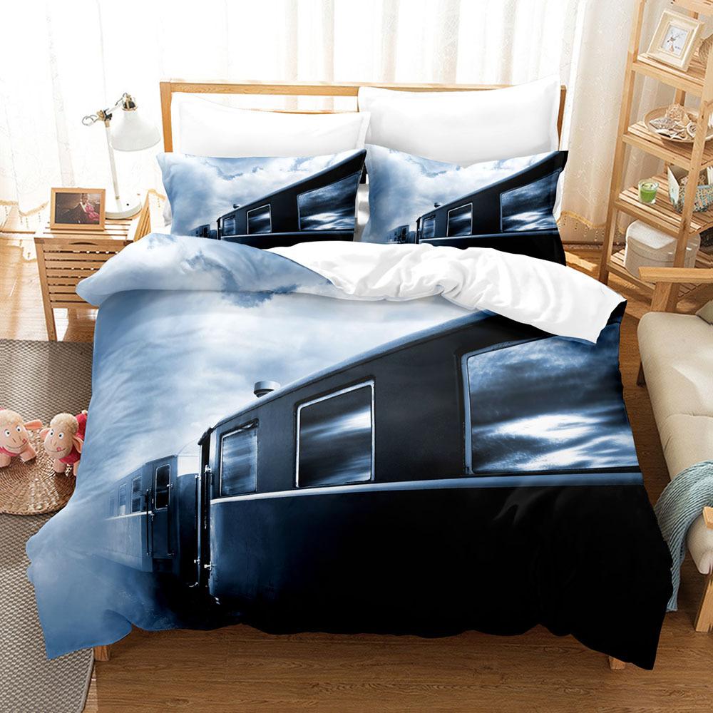 Steam Engine Duvet Cover Set Transportation Old Train King Queen Full Size Polyester Bedding Set for Teen Boys Adult Living Room