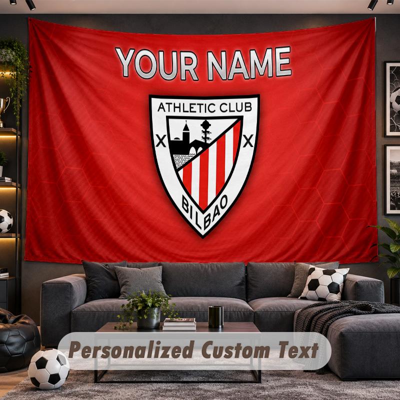 Athletic Bilbao FC Personalized Tapestry Support Custom Name, Wall Art Home Decoration