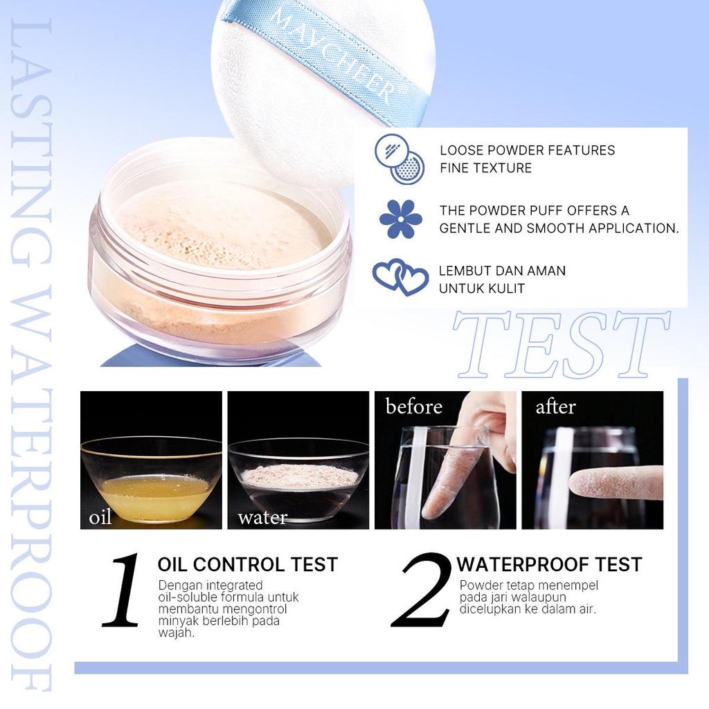 MAYCHEER Long-lasting Waterproof Matte Setting Powder - Oil Control, Sweatproof, Concealing, Soft Focus Compact for Students.