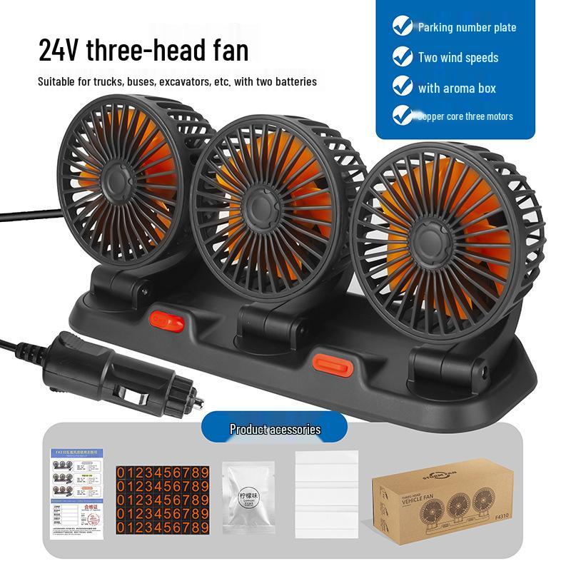 12V/24V Double Head USB Car Fan for Trucks & Minivans - Powerful Cooling