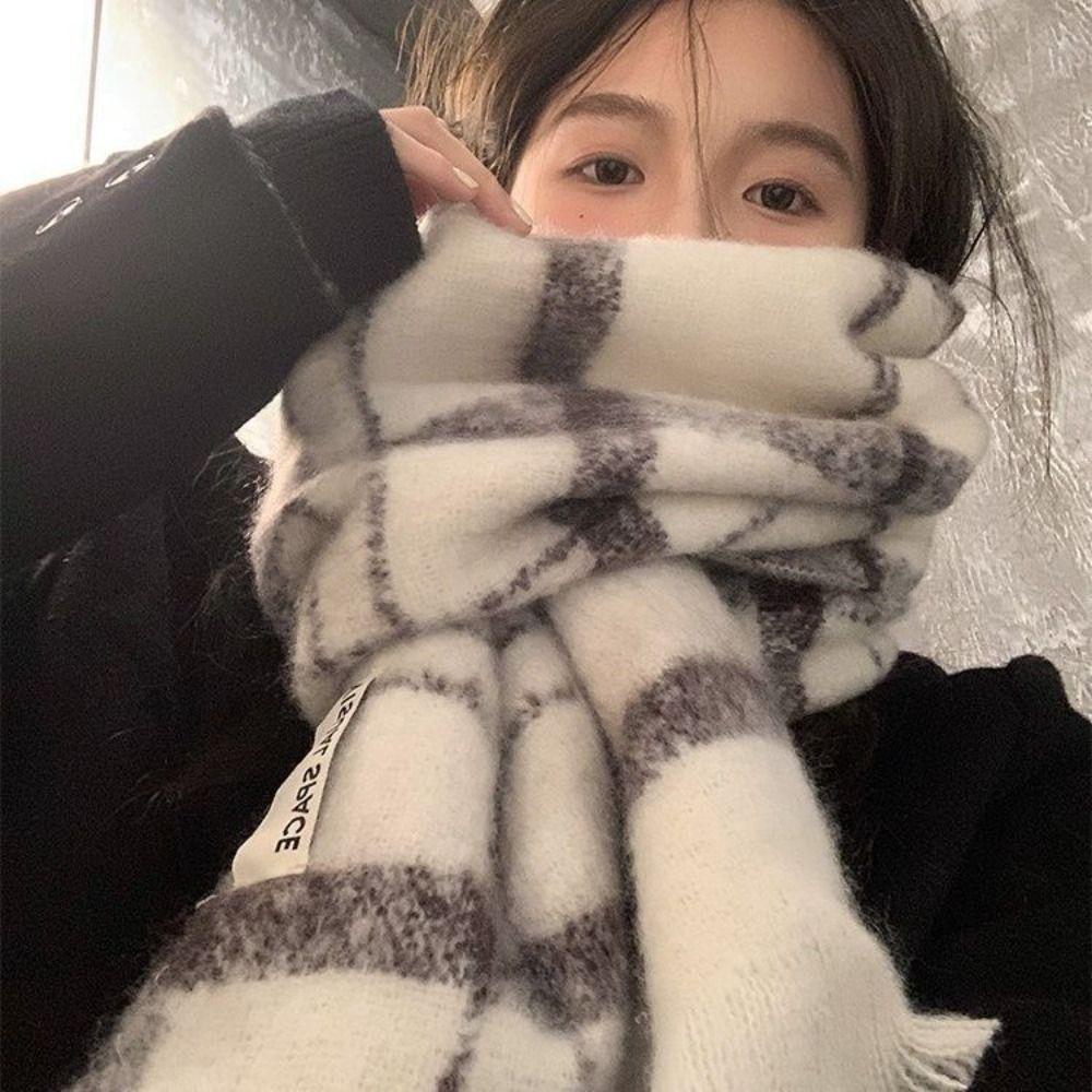 White Cashmere Scarves Warm Long Pashmina Fashion Plaid Scarf Women